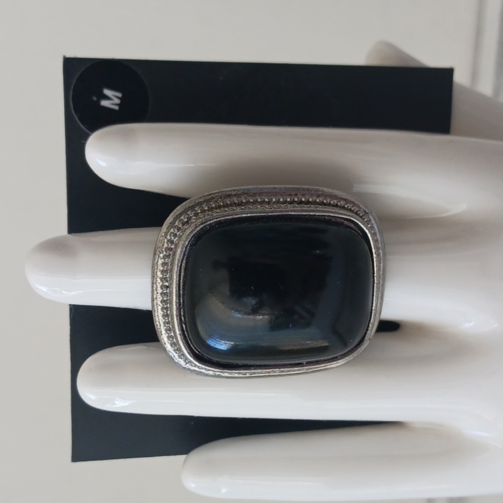 H&M Black Square Fx. Onyx and Dark Grey Statement Ring Sz. M - Picture 4 of 7